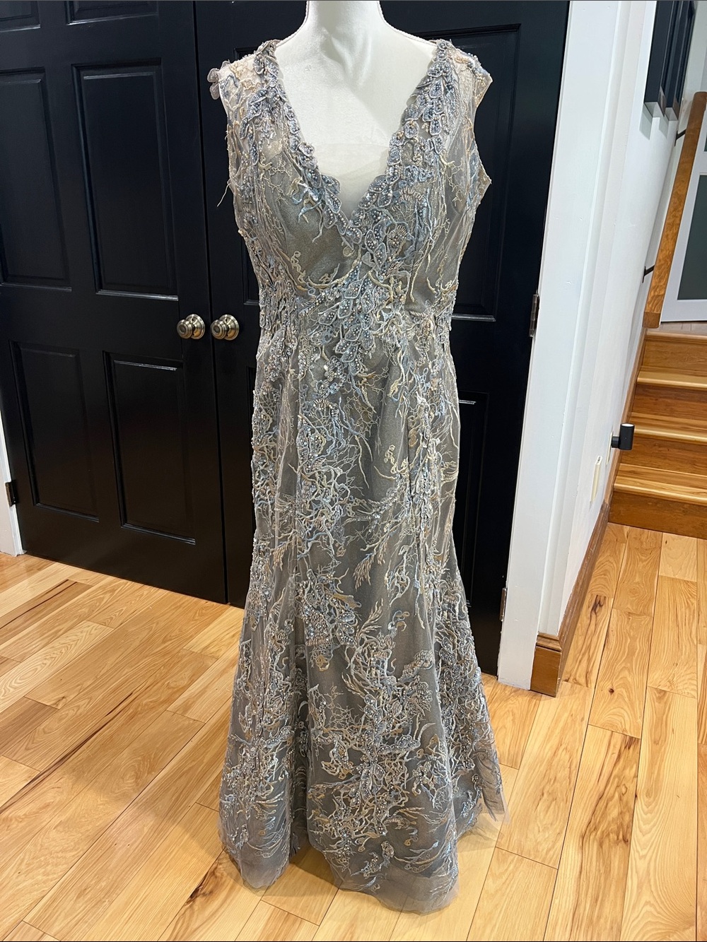 Tina di Martina  designer gown Elegant Beaded Evening Dress in Silver Gray